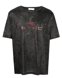 T-shirt girocollo con stampa cachemire marrone scuro di Etro