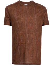 T-shirt girocollo con stampa cachemire marrone di Etro
