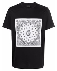 T-shirt girocollo con stampa cachemire nera e bianca di Billionaire