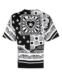 T-shirt girocollo con stampa cachemire nera e bianca di Dolce & Gabbana