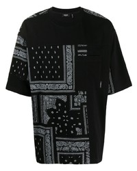T-shirt girocollo con stampa cachemire nera e bianca di FIVE CM