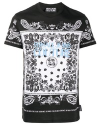 T-shirt girocollo con stampa cachemire nera e bianca di VERSACE JEANS COUTURE