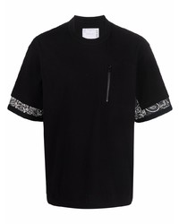 T-shirt girocollo con stampa cachemire nera di Sacai