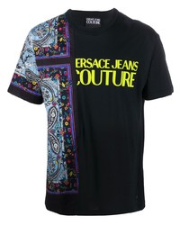 T-shirt girocollo con stampa cachemire nera di VERSACE JEANS COUTURE