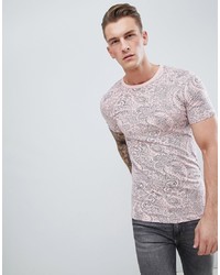 T-shirt girocollo con stampa cachemire rosa