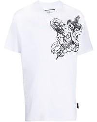T-shirt girocollo con stampa serpente bianca