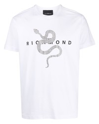 T-shirt girocollo con stampa serpente bianca di John Richmond