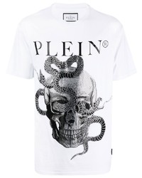 T-shirt girocollo con stampa serpente bianca di Philipp Plein