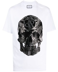T-shirt girocollo con stampa serpente bianca di Philipp Plein