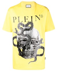 T-shirt girocollo con stampa serpente gialla
