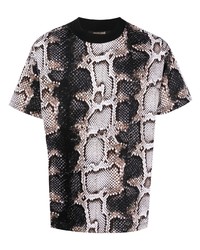 T-shirt girocollo con stampa serpente grigia di Roberto Cavalli