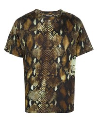 T-shirt girocollo con stampa serpente marrone di Roberto Cavalli