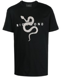 T-shirt girocollo con stampa serpente nera di John Richmond