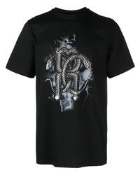 T-shirt girocollo con stampa serpente nera di Roberto Cavalli
