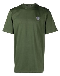 T-shirt girocollo con stampa serpente verde oliva di Roberto Cavalli