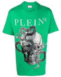 T-shirt girocollo con stampa serpente verde di Philipp Plein