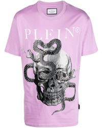 T-shirt girocollo con stampa serpente viola chiaro
