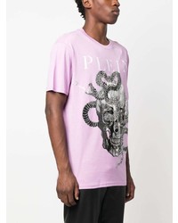 T-shirt girocollo con stampa serpente viola chiaro di Philipp Plein