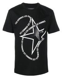 T-shirt girocollo con stelle nera e bianca di Les Hommes