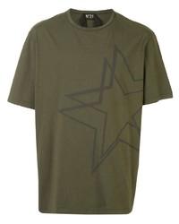 T-shirt girocollo con stelle verde oliva