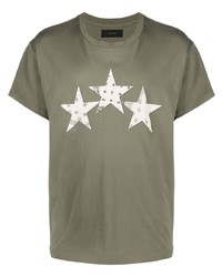 T-shirt girocollo con stelle verde oliva di Amiri