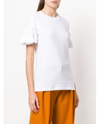 T-shirt girocollo con volant bianca di Victoria Victoria Beckham