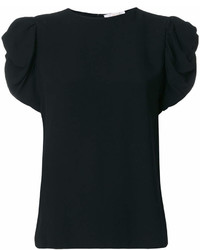T-shirt girocollo con volant nera