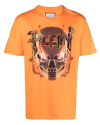 T-shirt girocollo decorata arancione di Philipp Plein