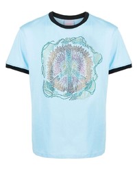 T-shirt girocollo decorata azzurra di BLUEMARBLE