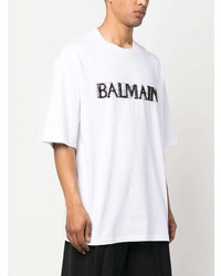 T-shirt girocollo decorata bianca di Balmain