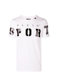 T-shirt girocollo decorata bianca di Plein Sport