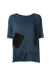 T-shirt girocollo decorata blu scuro