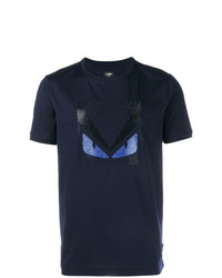 T-shirt girocollo decorata blu scuro di Fendi