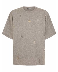 T-shirt girocollo decorata grigia di Dolce & Gabbana