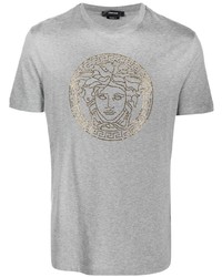 T-shirt girocollo decorata grigia di Versace