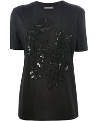 T-shirt girocollo decorata nera di Alexander McQueen