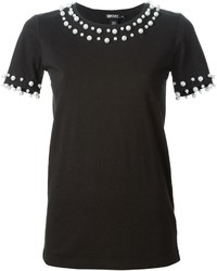 T-shirt girocollo decorata nera di DKNY