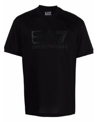 T-shirt girocollo decorata nera di Ea7 Emporio Armani