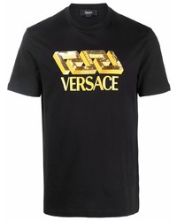 T-shirt girocollo decorata nera di Versace