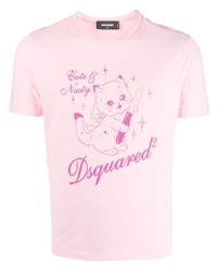 T-shirt girocollo decorata rosa di DSQUARED2