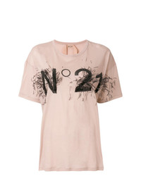 T-shirt girocollo decorata rosa di N°21