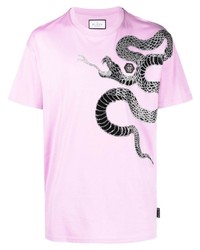 T-shirt girocollo decorata rosa di Philipp Plein