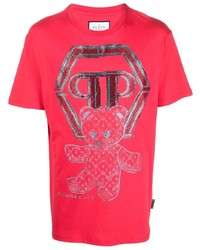 T-shirt girocollo decorata rossa di Philipp Plein