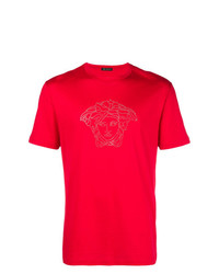 T-shirt girocollo decorata rossa di Versace