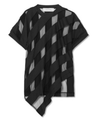 T-shirt girocollo di chiffon a righe orizzontali nera