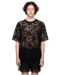 T-shirt girocollo di pizzo a fiori nera di Dolce & Gabbana