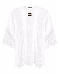 T-shirt girocollo di pizzo bianca di Dolce & Gabbana