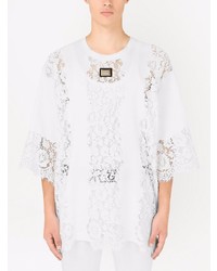 T-shirt girocollo di pizzo bianca di Dolce & Gabbana