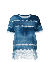 T-shirt girocollo di pizzo blu di Ermanno Scervino