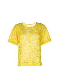 T-shirt girocollo di pizzo gialla di Miahatami